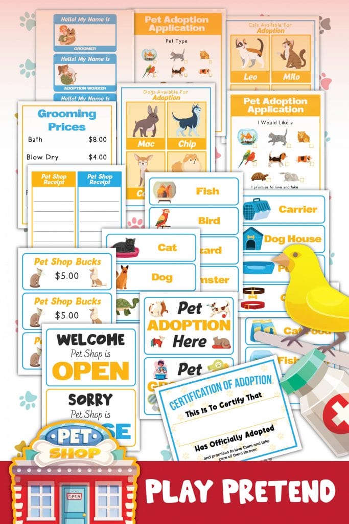 pet shop dramatic play printable mockup