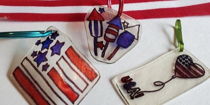 4th of july shrinky dink keychains and a us flag