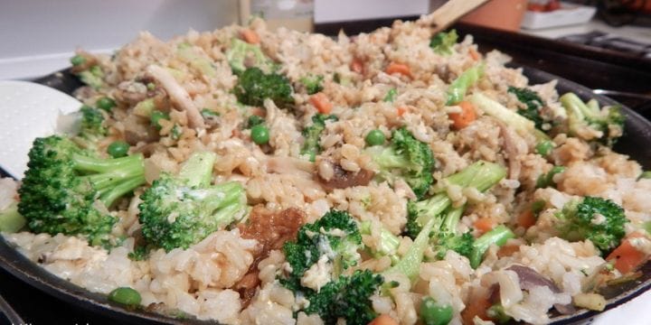 leftover chicken fried rice in a skillet