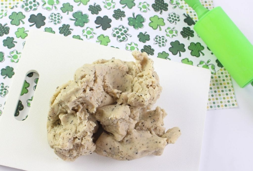 diy green tea playdough on a mat