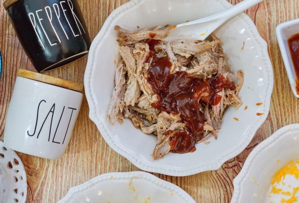 leftover pulled pork with bbq sauce on top