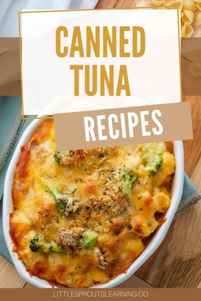 tuna casserole in a dish on a towel