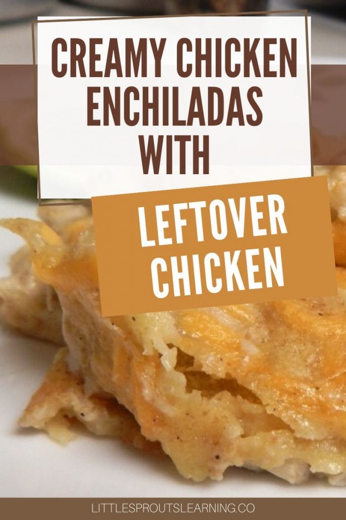 leftover chicken enchiladas on a plate with a lime wedge