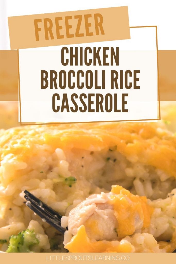 a piece of chicken broccolie rice casserole on a plate with a fork
