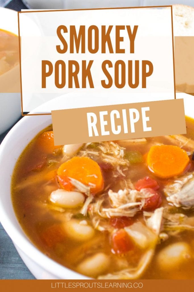 bowl of smokey pork soup with leftover pulled pork and homemade rotel