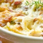 chicken rotel spaghetti garnished with thyme