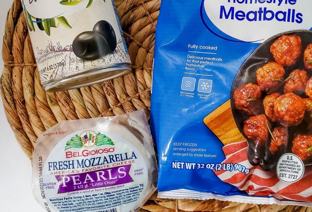 ingredients for creepy meatball eyeballs with frozen meatballs