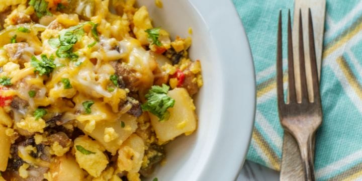 egg and potato hash in a bowl
