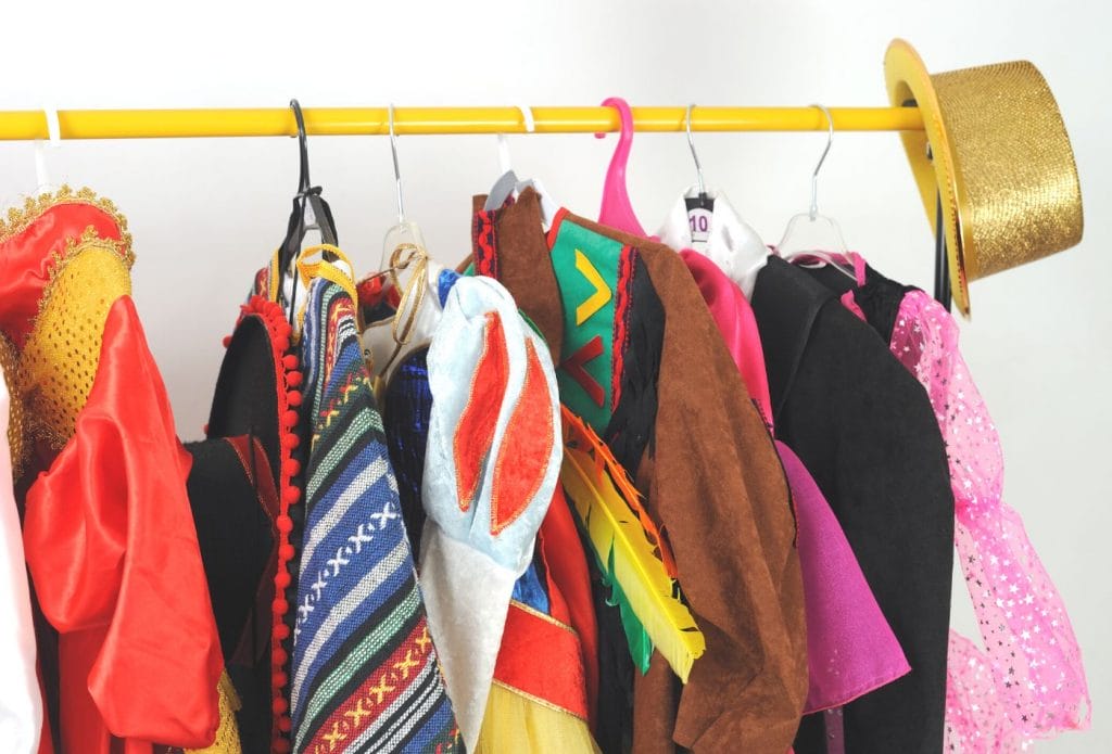 Halloween costumes on a rack