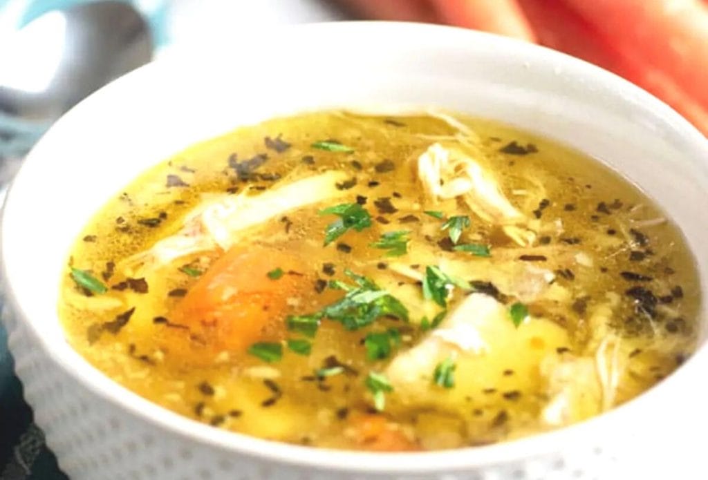 chicken soup in a bowl