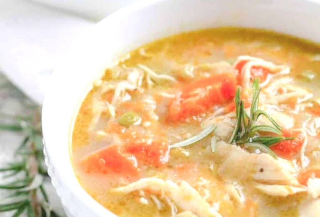 chicken and dumpling soup in a bowl