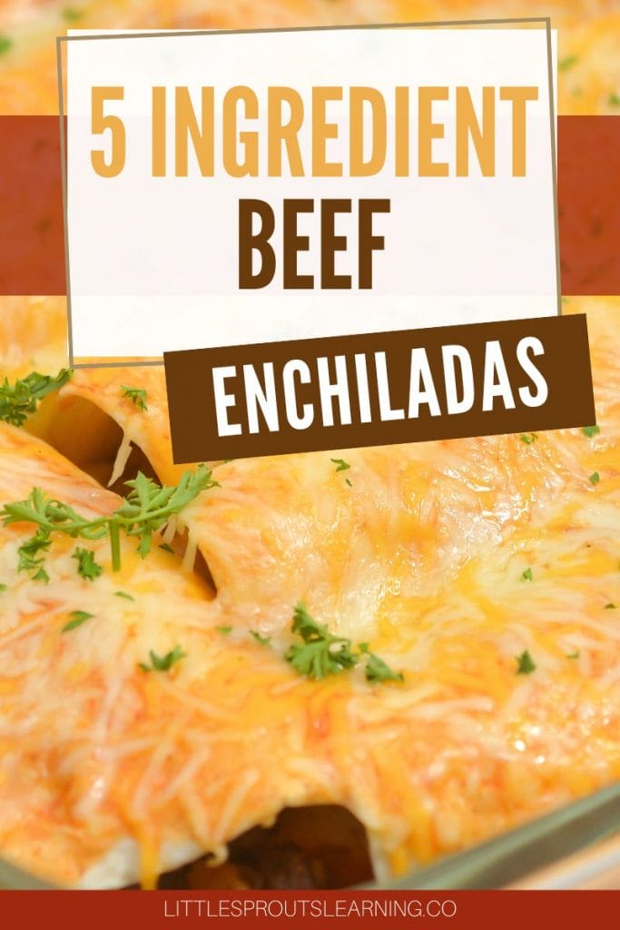 5 ingredient beef enchiladas cooked in a pan