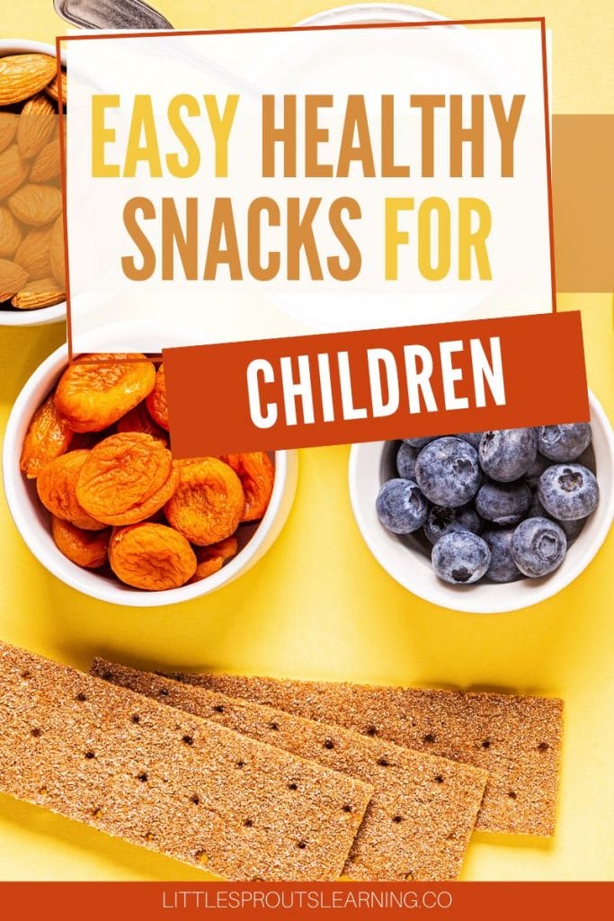 bowls of easy healthy snacks on a counter