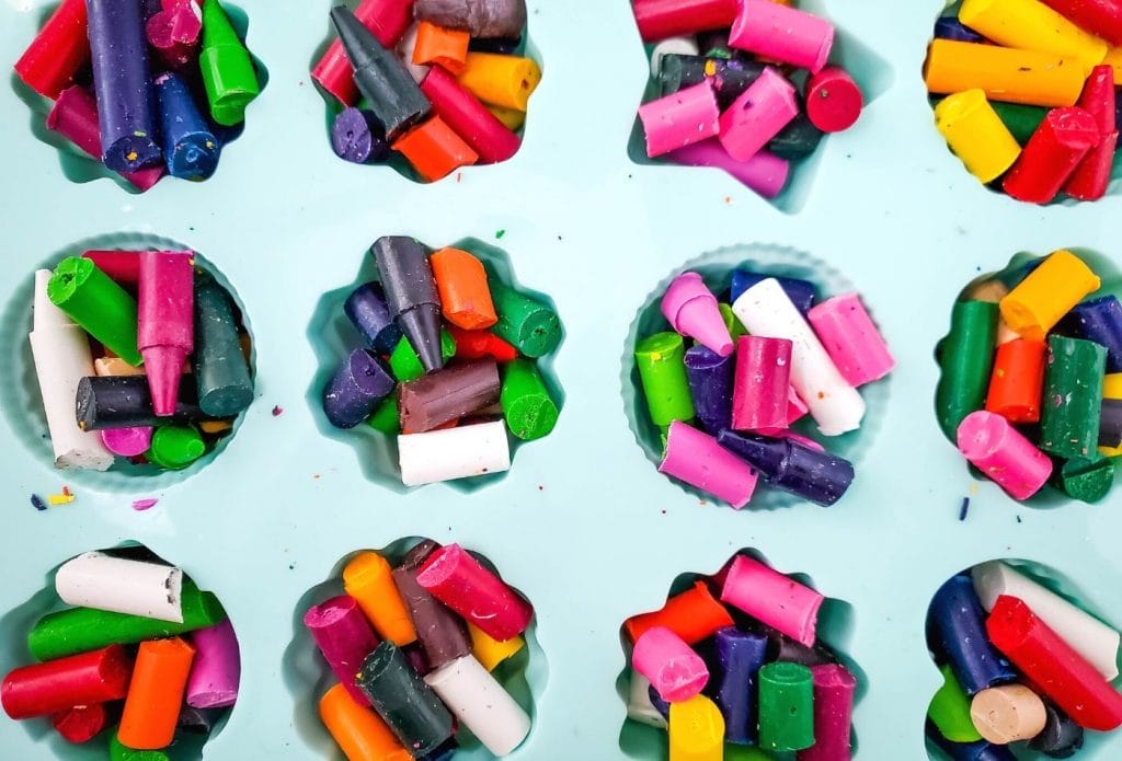 crayon pieces in a mold