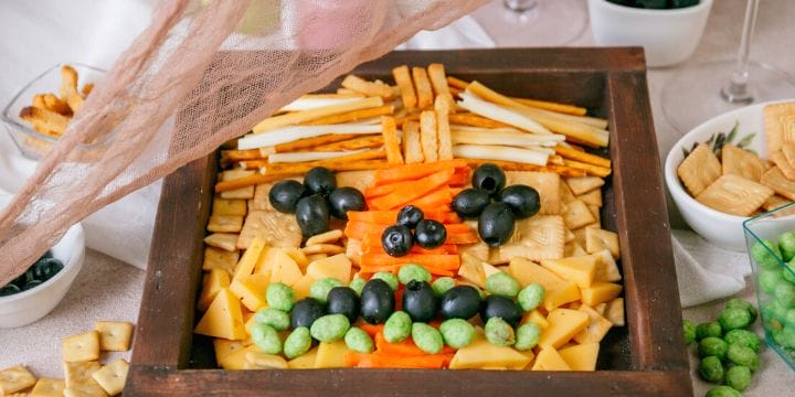 Healthy pumpkin snack board on a table