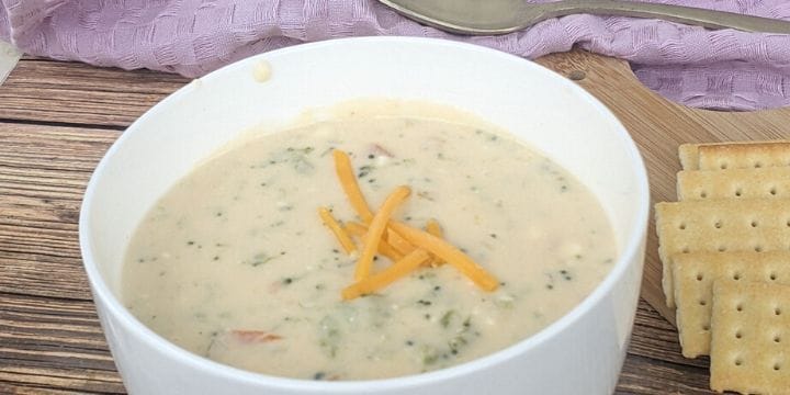 broccoli cheddar soup in a bowl