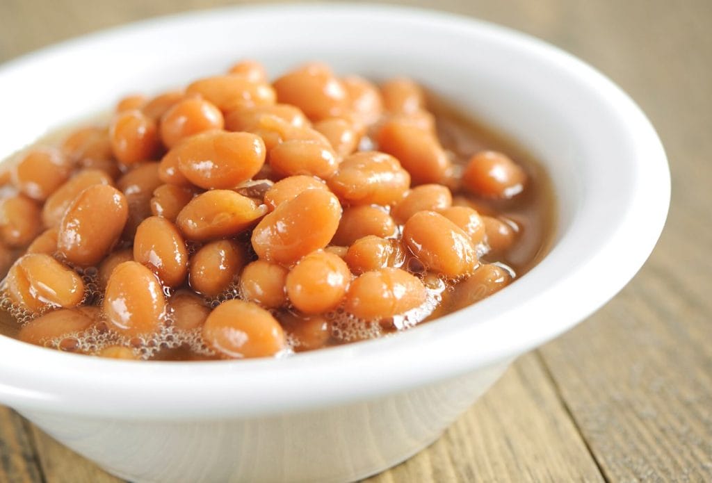 small white bowl of cooked pinto beans