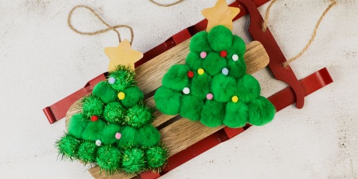 pom pom christmas tree shaped popsicle stick ornaments