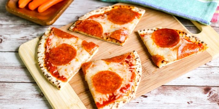 pita pizza cut in triangle slices
