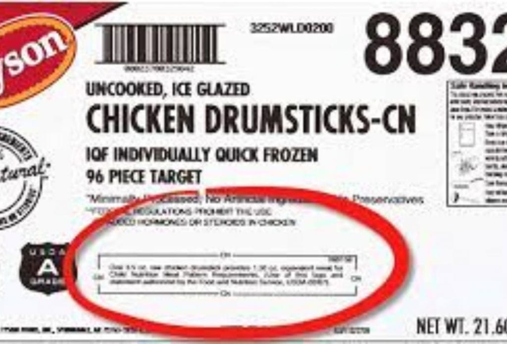 cn label for tyson chicken drumsticks for the food program