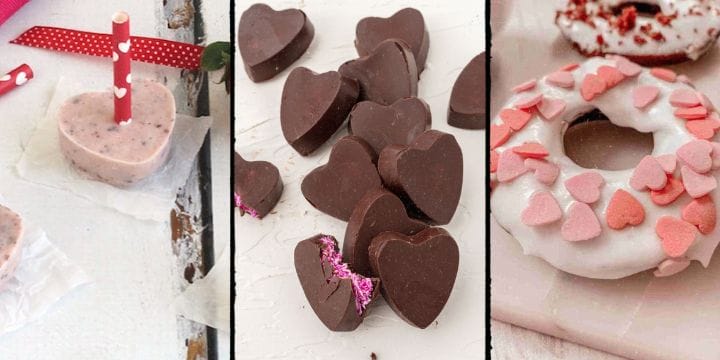 collage of healthy valentine treats
