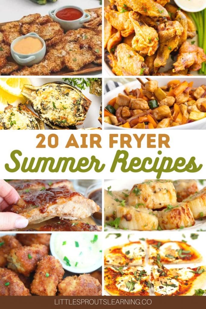 A collage of different air fryer summer recipes. 