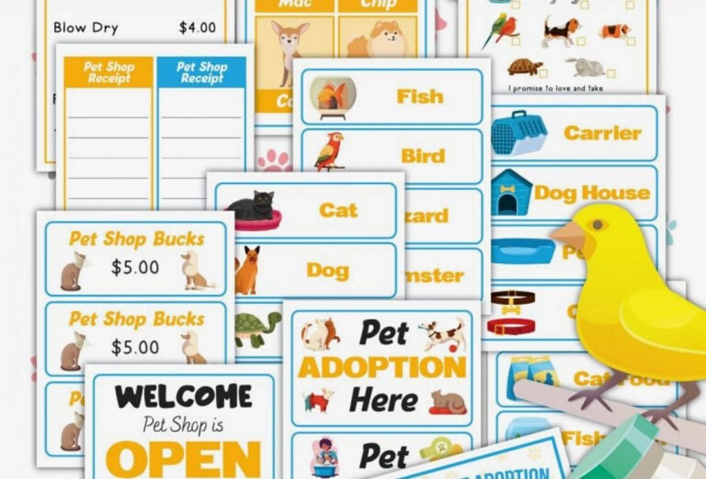 pet adoption dramatic play set printable