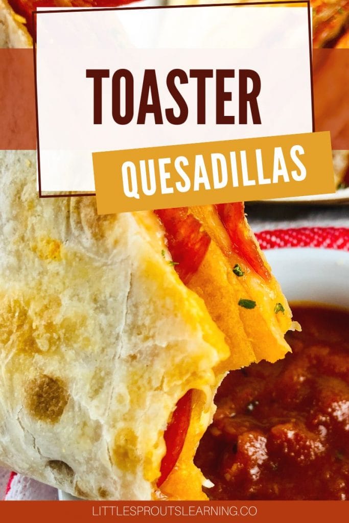 a toaster quesadilla dipping into marinara sauce