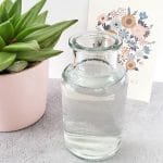 homemade plant food in a jar by a plant and a card
