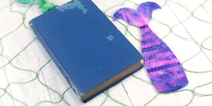 coffee filter mermaid bookmark with a book