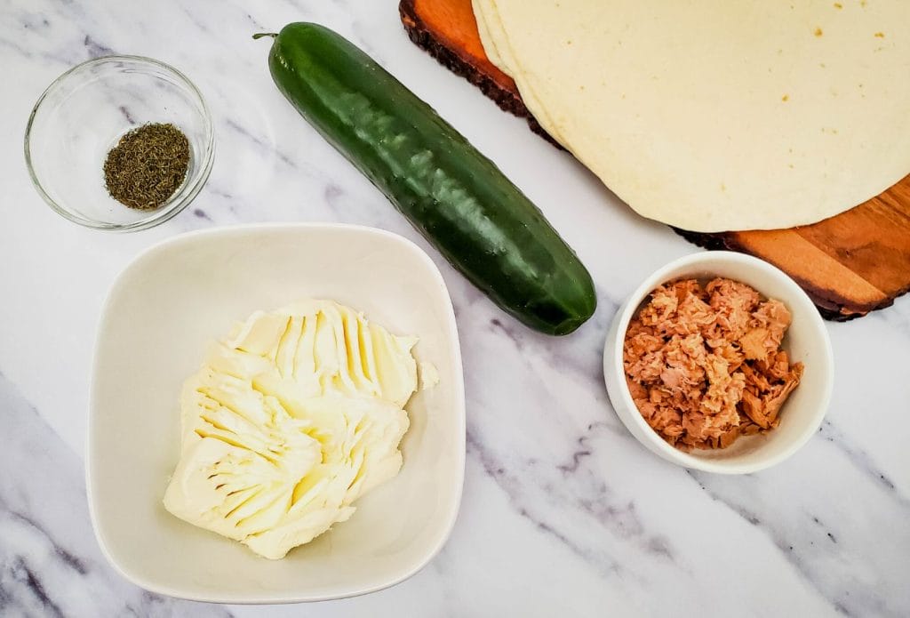 ingredients for cucumber tuna roll ups