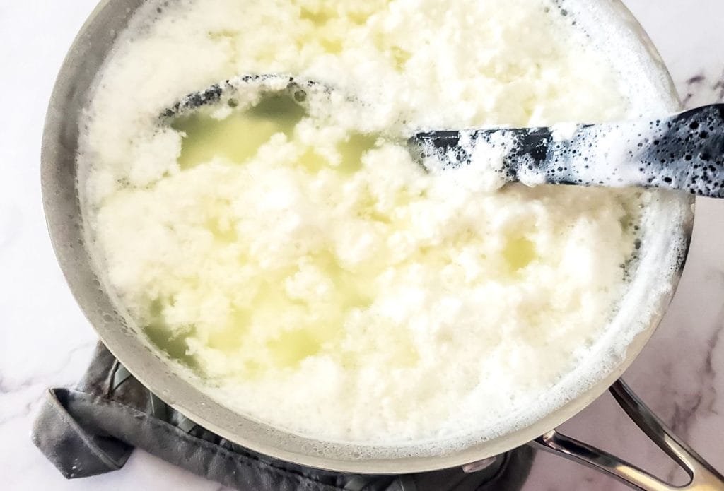 curds and whey in a pan