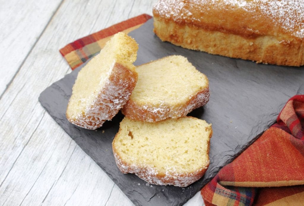 vanilla bean bread sliced on a board