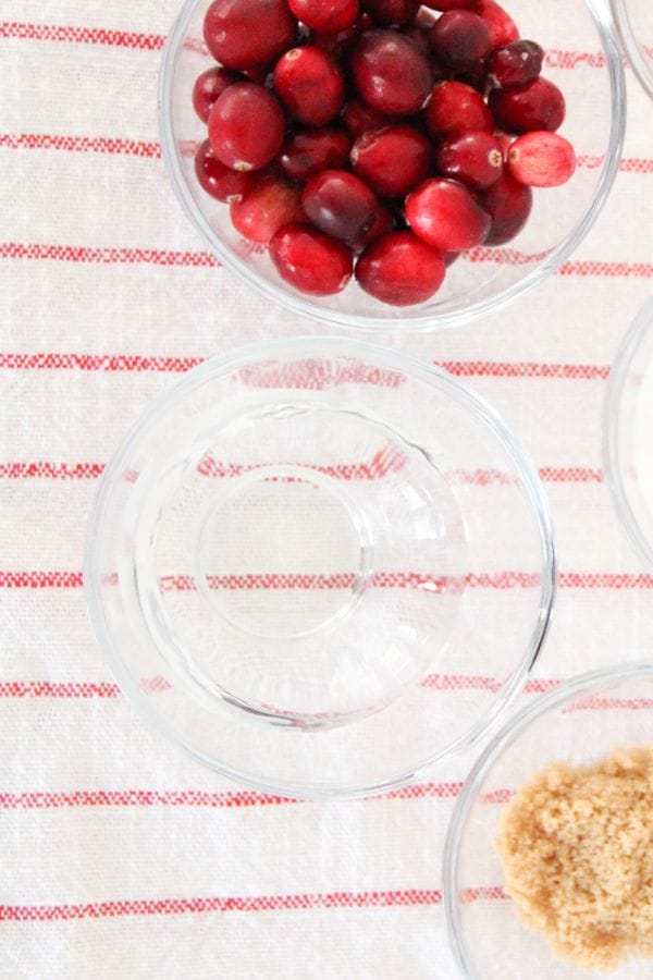 ingredients for cranberry syrup on a board