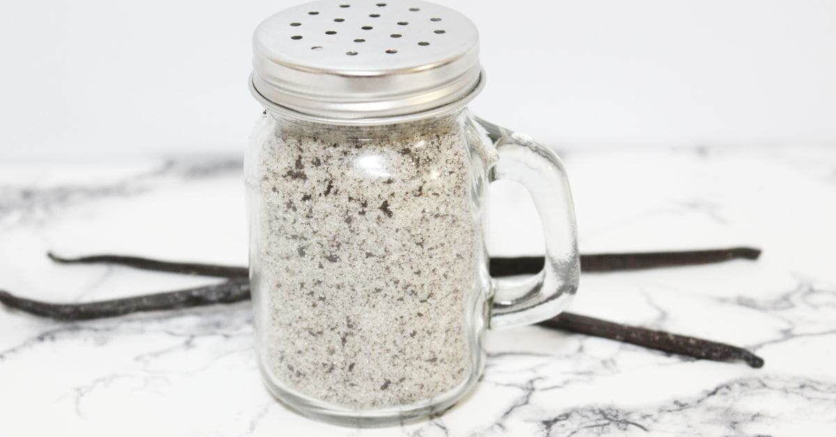 sugar shaker full of homemade vanilla sugar