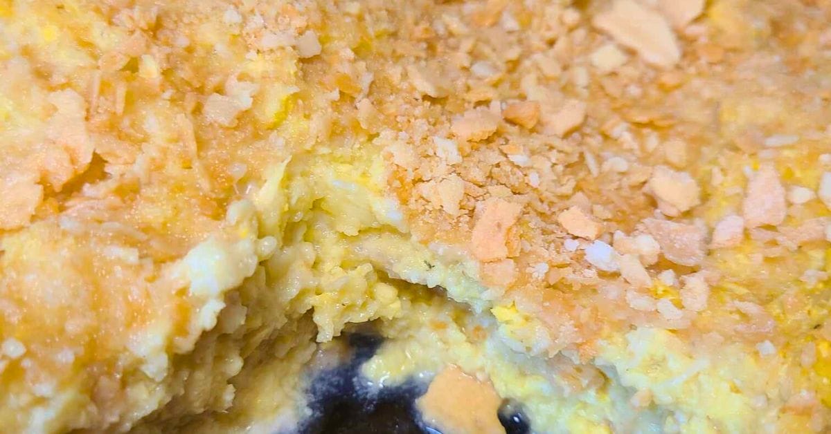 riced summer squash casserole with a slice cut out