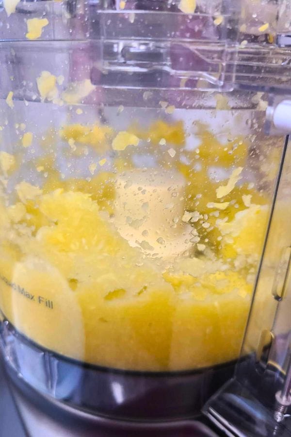 ricing yellow squash in a food processor