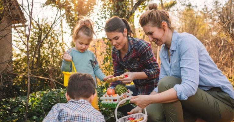 family going through easter eggs together