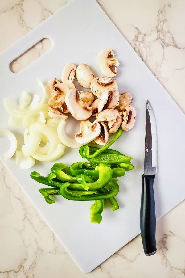 vegetables cut up for philly cheesesteak