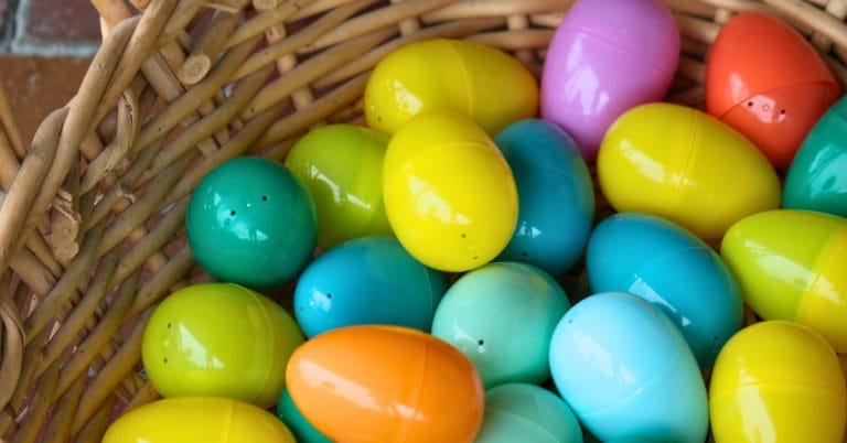 plastic easter eggs in a basket