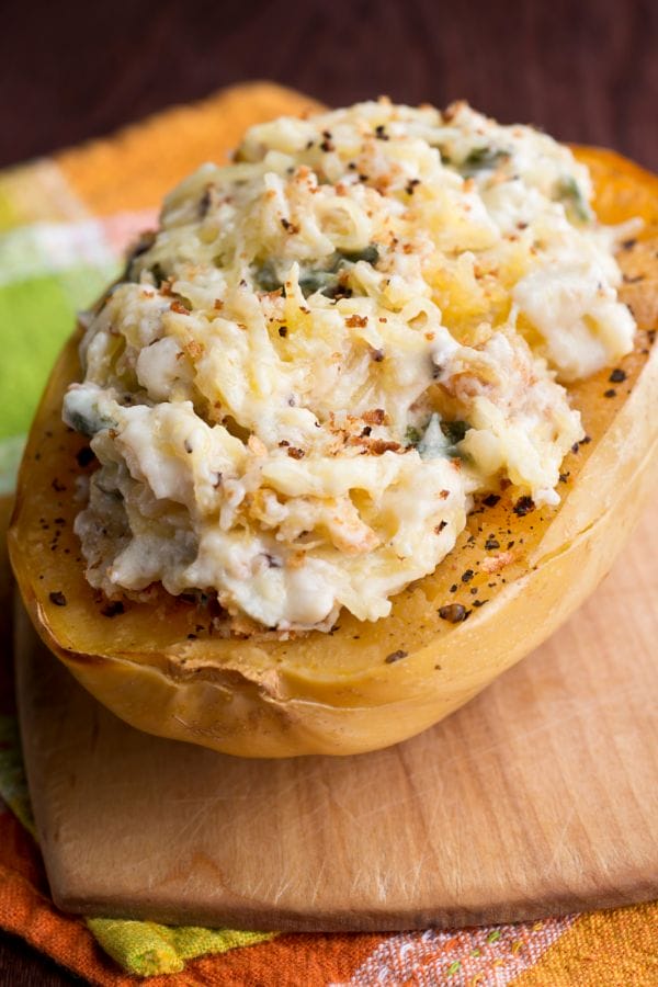 stuffed spaghetti squash half