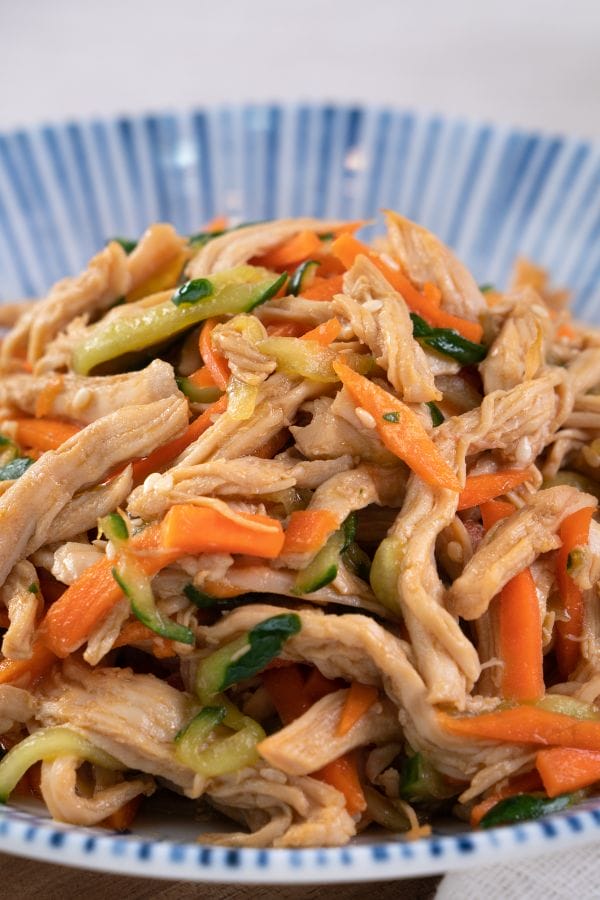 a plate of chicken stir fry