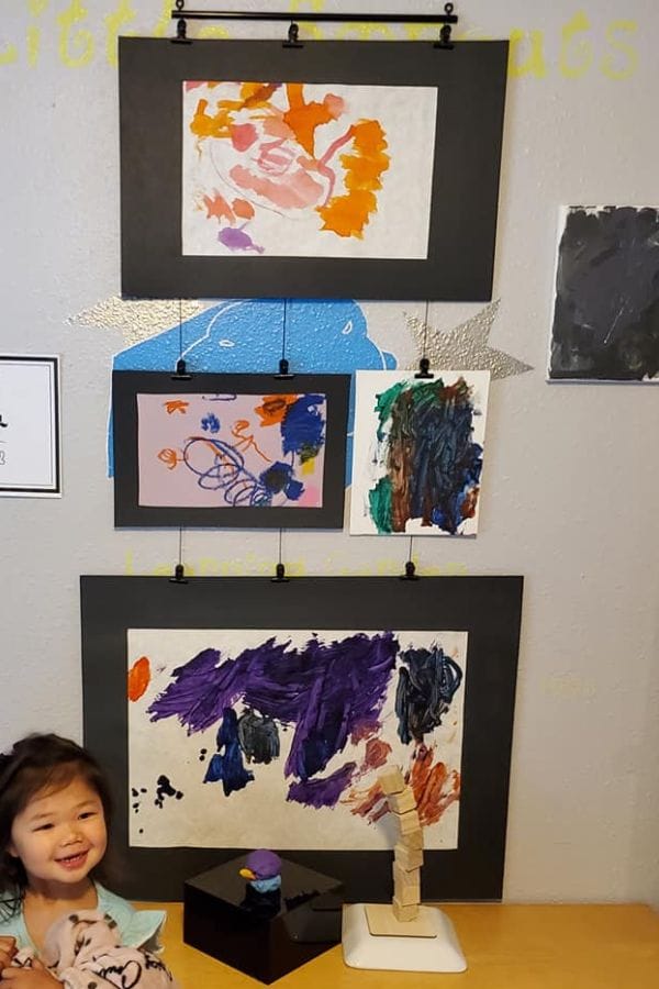 art gallery display for art night with daycare parents