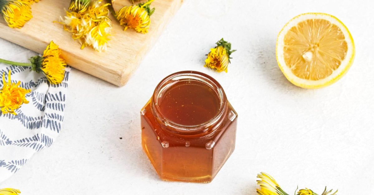 a jar of dandelion syrup