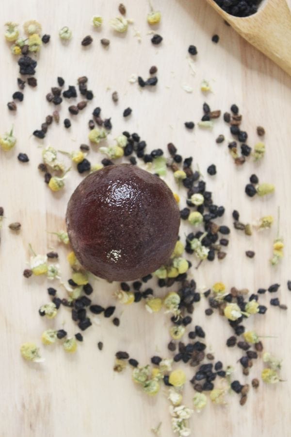 elderberry and lavender tea bomb ball with herbs