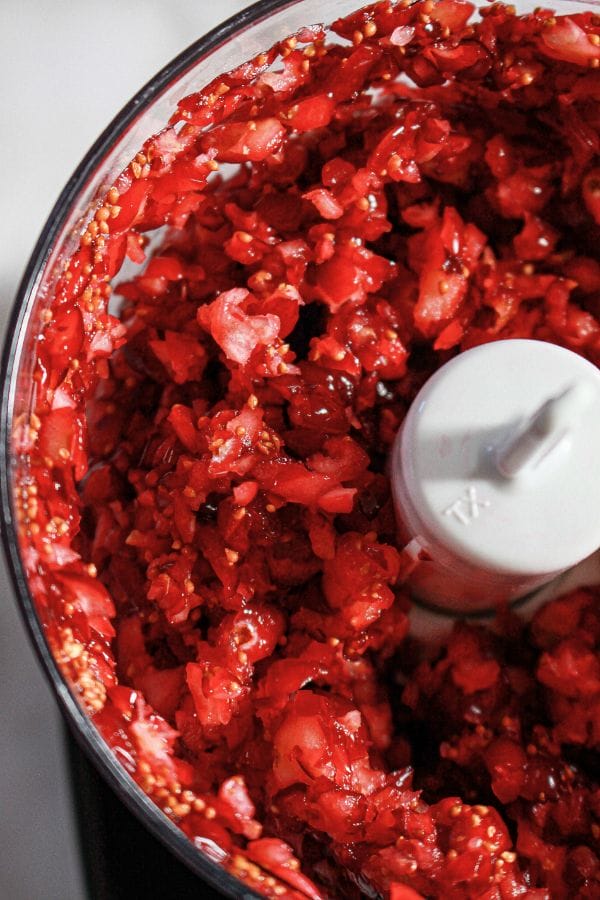cranberries processed in a food processor