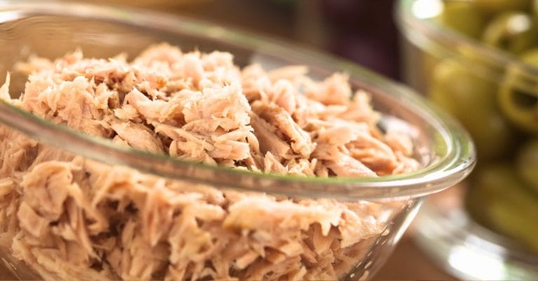 a bowl of canned tuna flakes