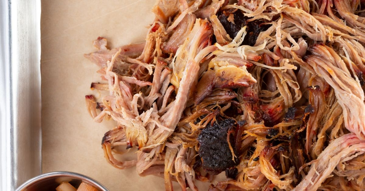 pulled pork shredded on a pan