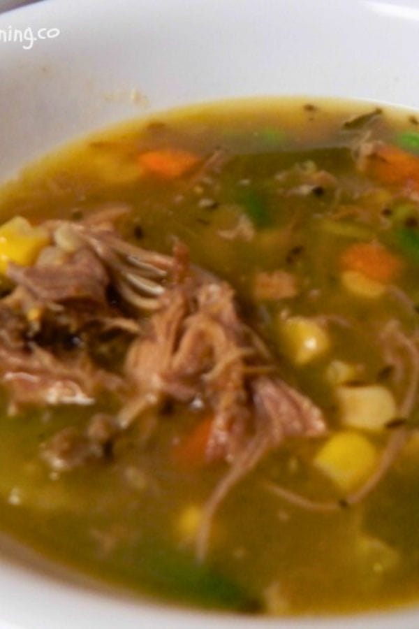 smokey leftover pork soup in a bowl