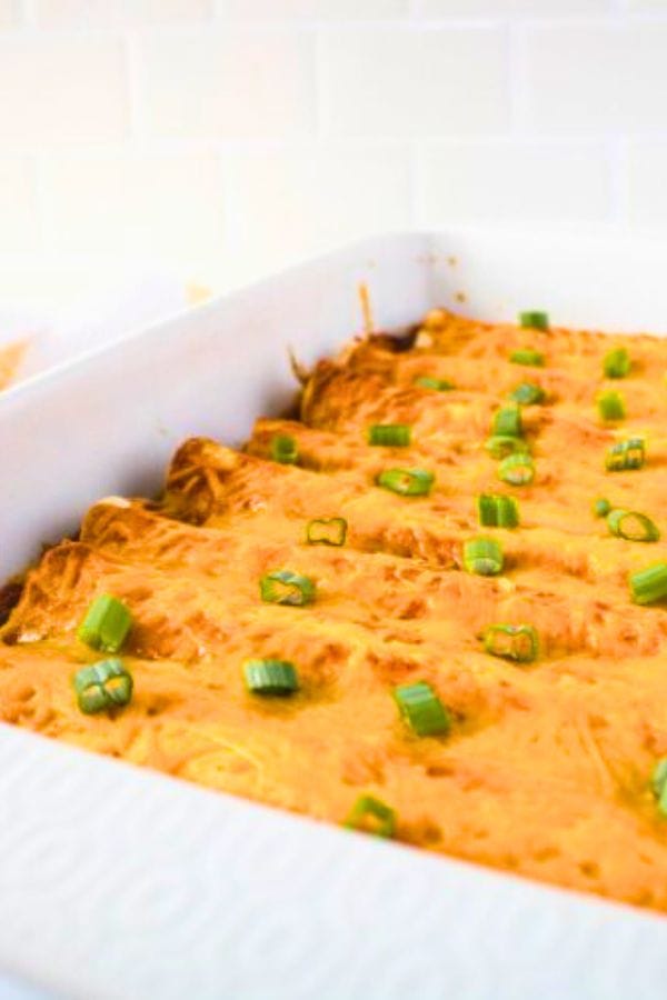 leftover pork enchiladas in a pan